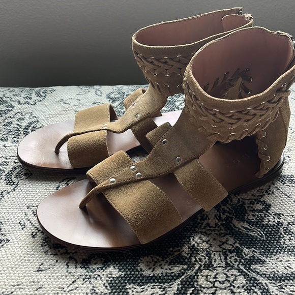 IRO Shoes - IRO Suede Whipstitch Trim Gladiator Sandals Leather Zipper Back Ankle Cuff Boho